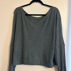 Gray V-Neck Ribbed Sweater